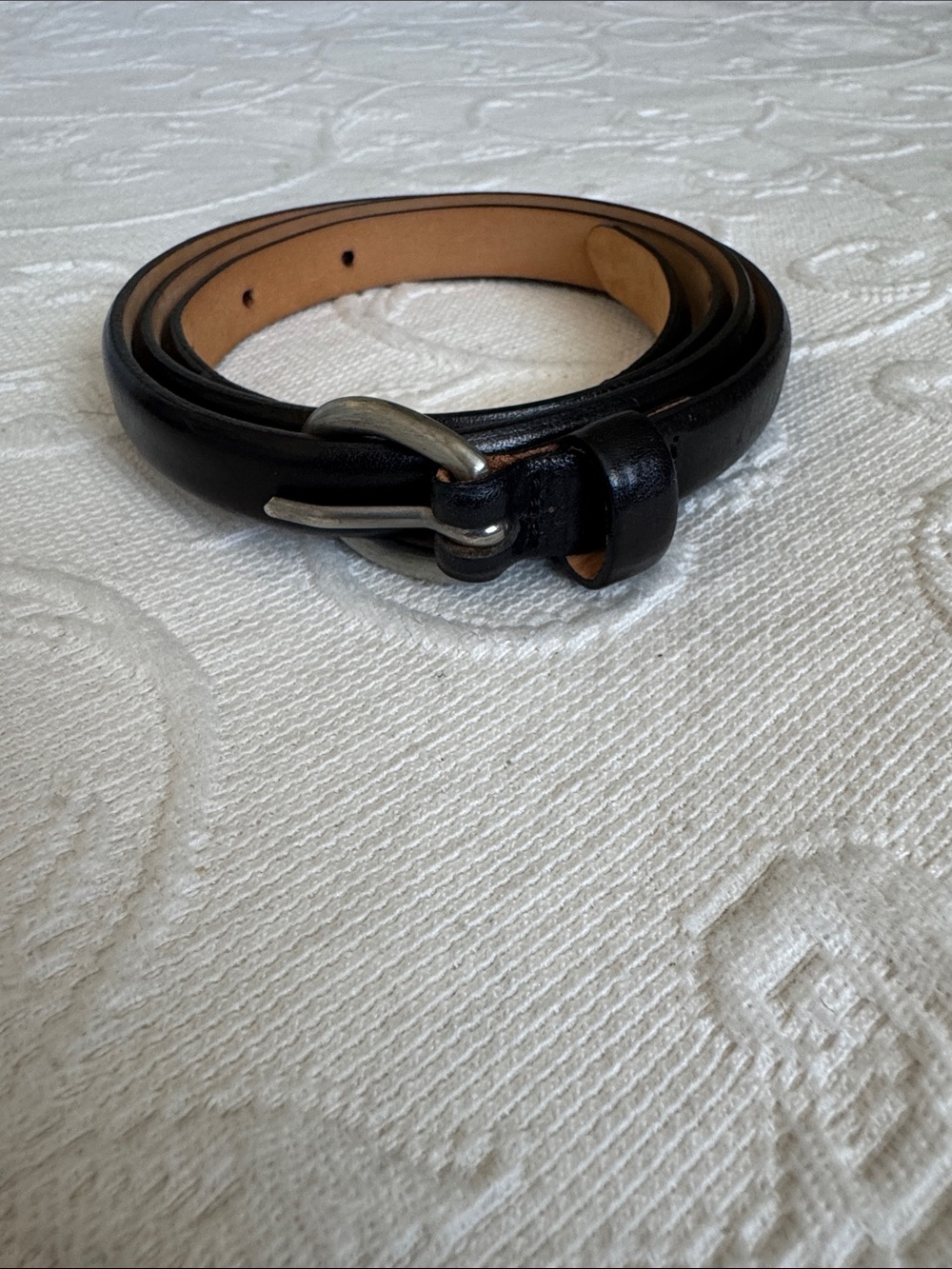 Banana Republic Black Genuine Italian Leather Skinny Belt with Silver Buckle